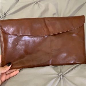 Vintage Brown Leather Envelope Clutch